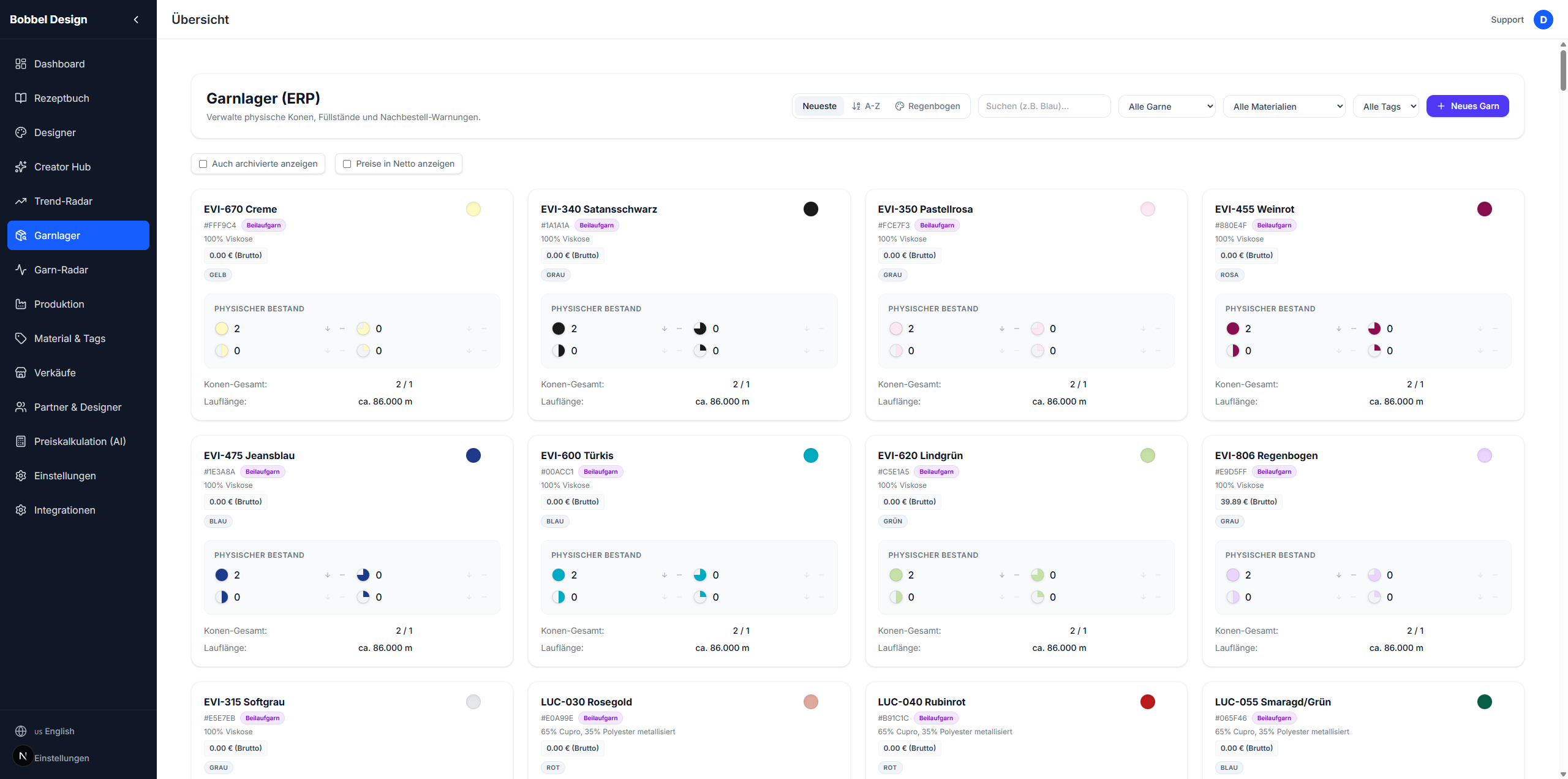 Bobbel Design Studio Garnlager Interface